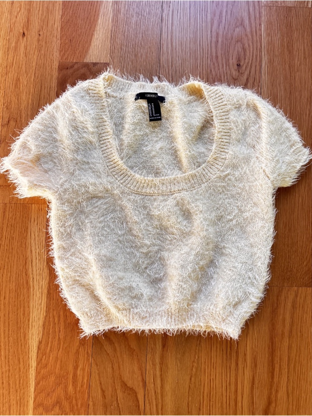 Forever 21 Light Yellow Fuzzy Short-Sleeve Sweater